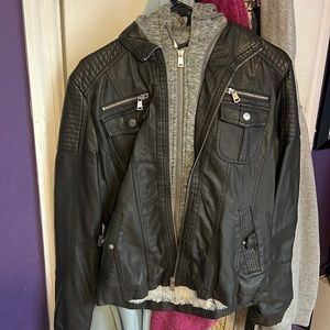 Leather jacket with fur interior and hood